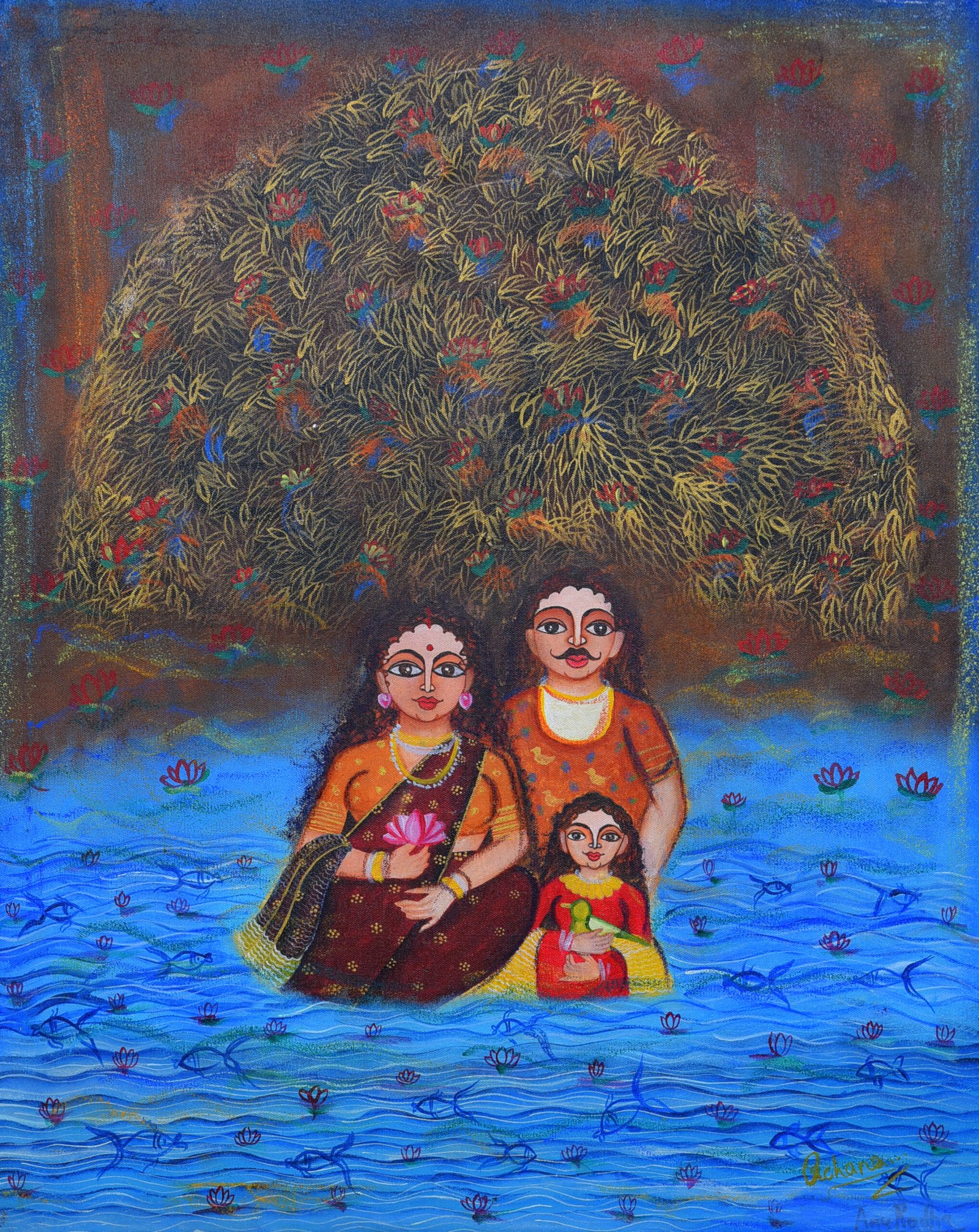 Family by the Lotus pond - Image 2