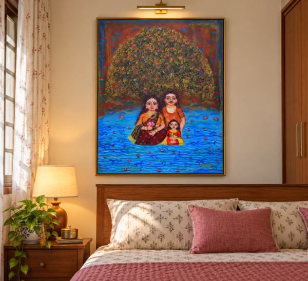 Family by the Lotus pond