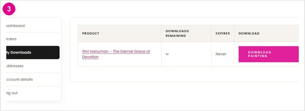 My Downloads page with the Download painting button