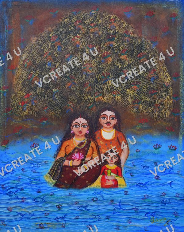 Family by the Lotus pond