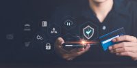 Data protection concept ,secure internet security access ,cyber security technology ,Login to online database with your username and password , online shopping ,credit card ,financial transactions